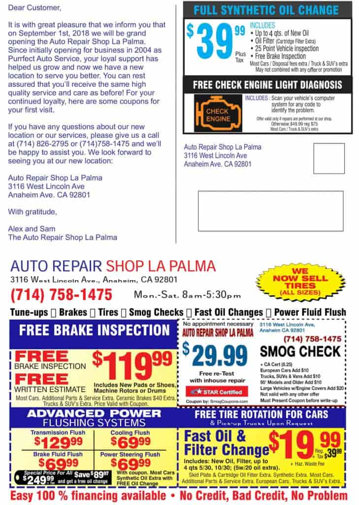 Auto Repair Coupon | Auto Repair Shop La Palma | (714) 758-1475